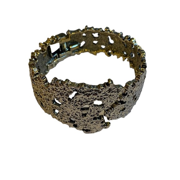 Gold Plated Textured Hinged Cuff Bracelet - Picture 1 of 5